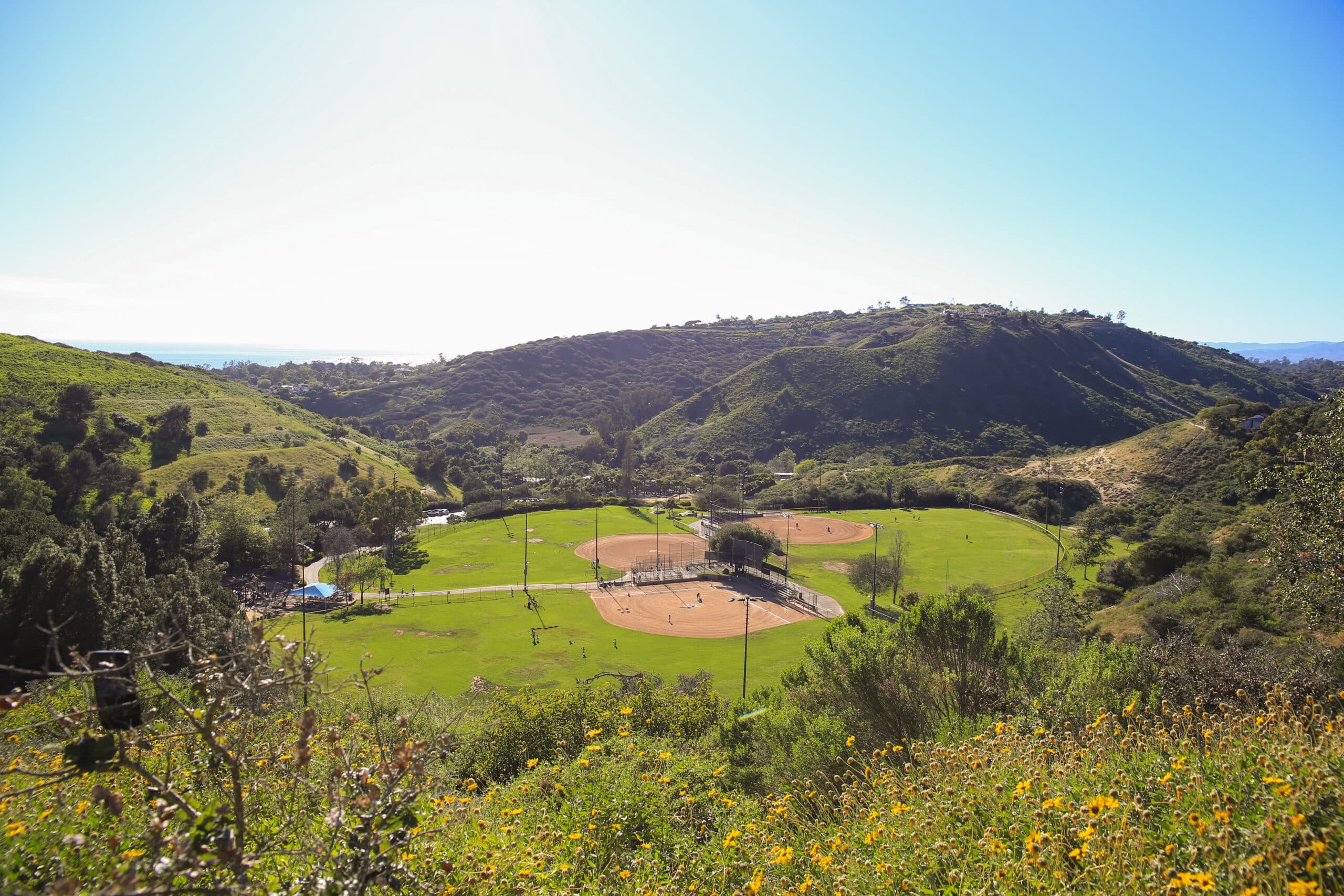 Drone shot of ball fields